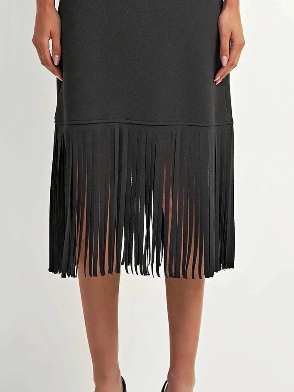 ASTRID HIGHSTREET SKIRT Black Fringe Midi Skirt Msrp $130